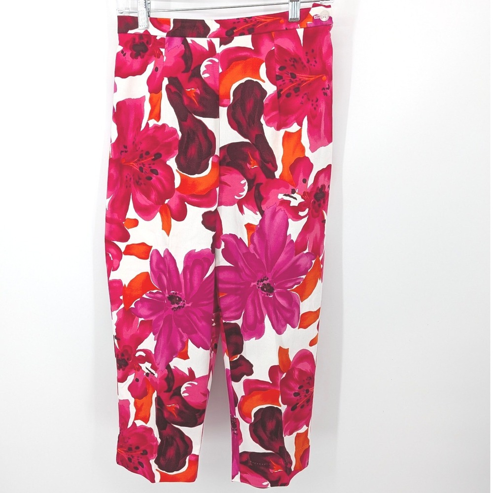 Briggs Floral Capri Pants Womens 8 Pink Orange Bold Tropical Cotton Blend Mature